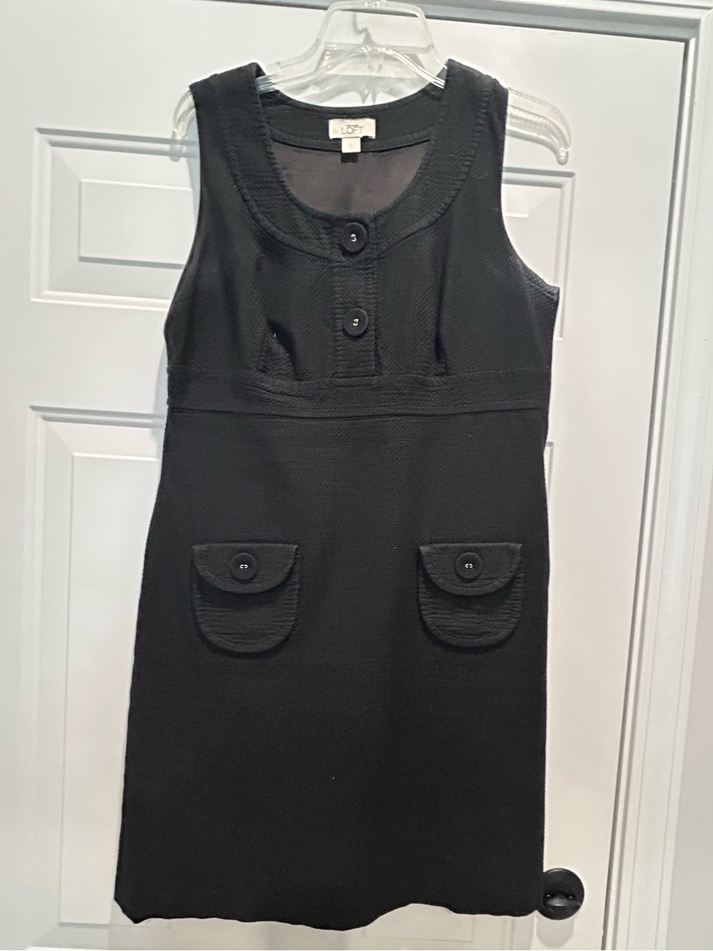 LOFT Classic Black Sleeveless Shift Dress with Buttoned Front Pockets 8